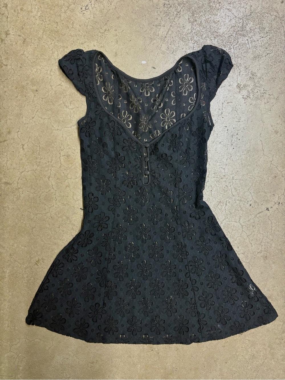 Black Floral Eyelet Fit-and-Flare Mini Dress
